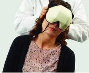 Figure 4. Patient with head tilted during testing using the Interacoustics Virtual SVV™ goggle.